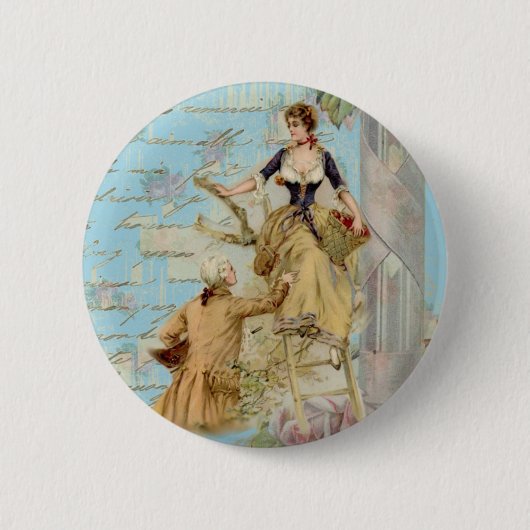 Romantic Paris Lovers Shabbychic blue Ronde Button 5,7 Cm (Voorkant)