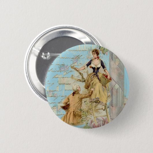 Romantic Paris Lovers Shabbychic blue Ronde Button 5,7 Cm (Voorkant /achterkant)