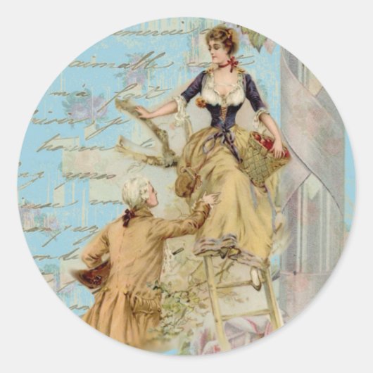Romantic Paris Lovers Shabbychic blue Ronde Sticker (Voorkant)