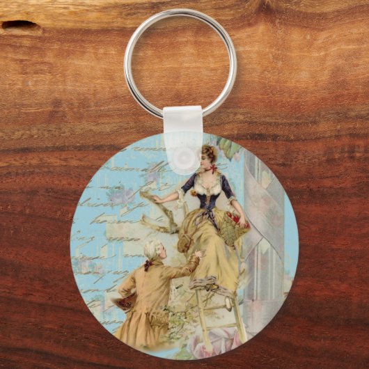 Romantic Paris Lovers Shabbychic blue Sleutelhanger (Voorkant)