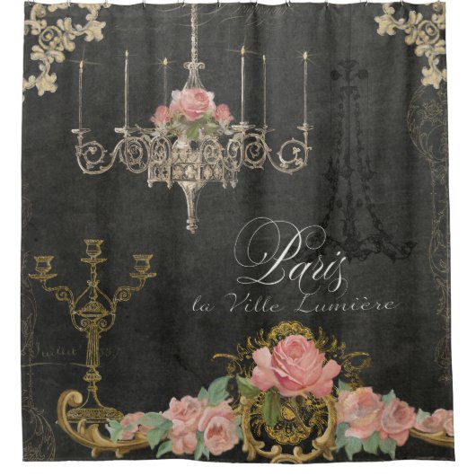 Romantic Paris Parisian Roos Chandelier Chalkboard Douchegordijn (Voorkant)