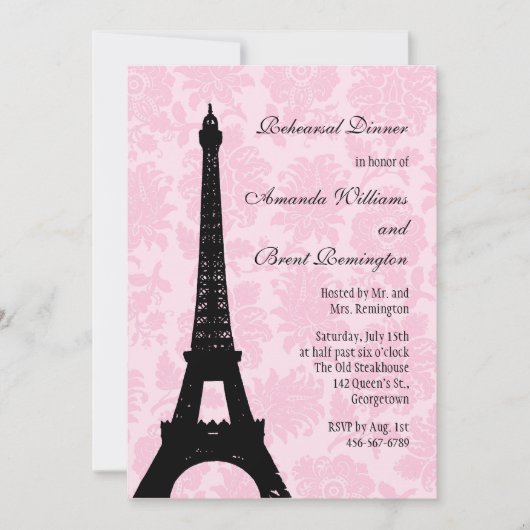 Romantic Paris Rehearsal Dinner Invitation Kaart (Voorkant)