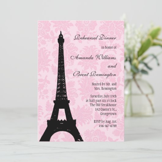 Romantic Paris Rehearsal Dinner Invitation Kaart (Staand voorkant)