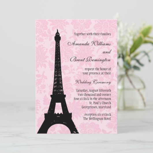 Romantic Paris Wedding Invitation Kaart (Staand voorkant)