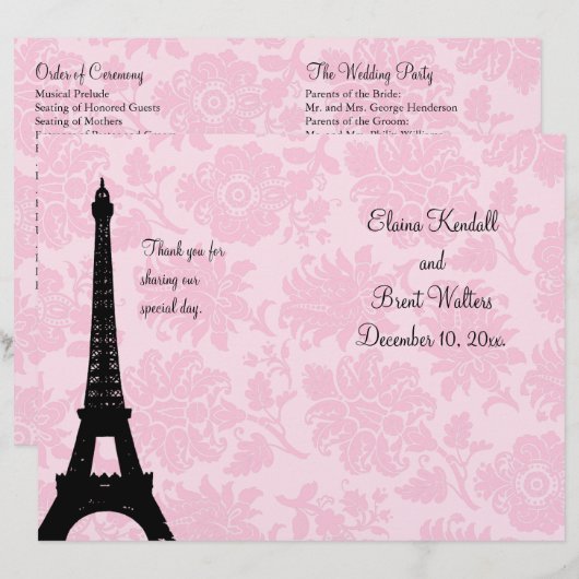 Romantic Paris Wedding Programme (Voorkant / Achterkant)