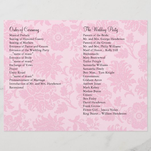 Romantic Paris Wedding Programme (Achterkant)