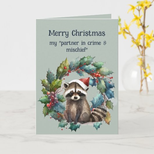 Romantic Partner in Crime & Mischief Raccoon Kaart (Gele Bloem)