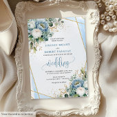 Romantic Pastel Blue Floral Gold Save The Date Kaart