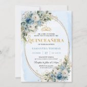 Romantic Pastel Blue Gold Eucalyptus Quince 15 Kaart (Voorkant)