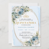 Romantic Pastel Blue Gold Eucalyptus Quinceañera   Kaart (Voorkant)