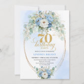 Romantic Pastel Blue Peonies 70th Birthday Invite Kaart (Voorkant)