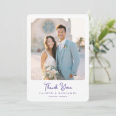 Romantic Pastel Blue Photo Bedankkaart (Staand voorkant)