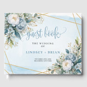 Romantic Pastel Blue White Peonies Gold Guest Book Gastenboek (Voorkant)
