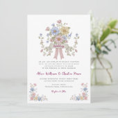 Romantic Pastel Floral all in one wedding qr code  Kaart (Staand voorkant)