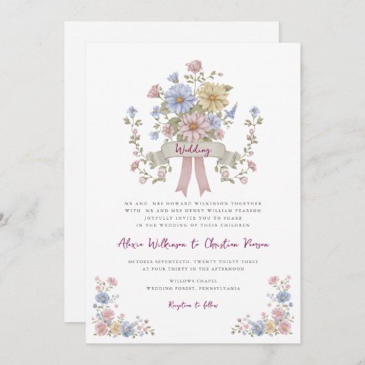 Romantic Pastel Floral all in one wedding qr code  Kaart (Voorkant / Achterkant)