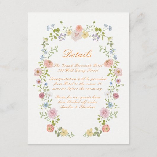 Romantic Pastel Floral Wedding Details Card Informatiekaartje (Voorkant)