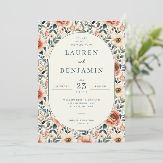 Romantic Pastel Floral Wedding Invitation Kaart (Staand voorkant)