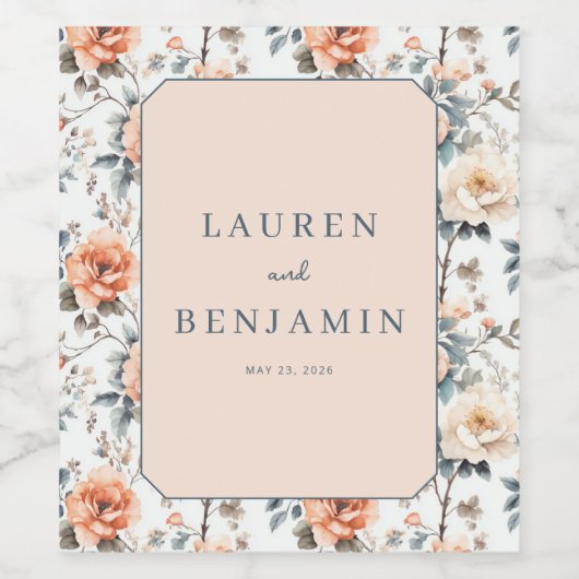 Romantic Pastel Floral Wijn Etiket (Enkel label)