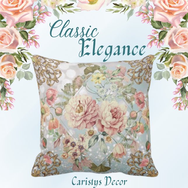 Romantic Pastel Florals Blues Kussen (Creator heeft geüpload)