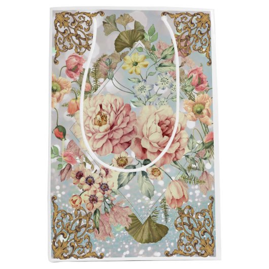 Romantic Pastel Florals Blues Medium Cadeauzakje (Voorkant)