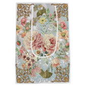 Romantic Pastel Florals Blues Medium Cadeauzakje (Achterkant)