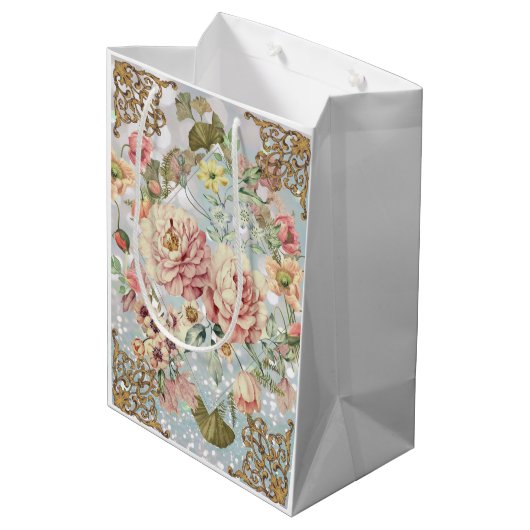 Romantic Pastel Florals Blues Medium Cadeauzakje (Achterkant Gekanteld)