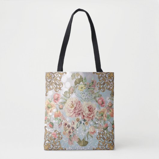 Romantic Pastel Florals Blues Tote Bag (Voorkant)