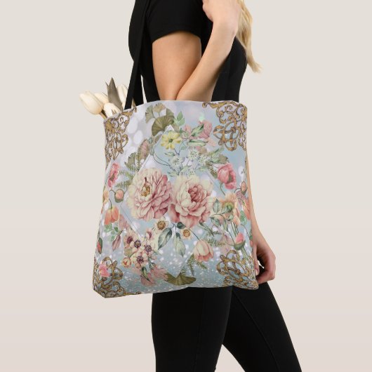Romantic Pastel Florals Blues Tote Bag (Dichtbij)