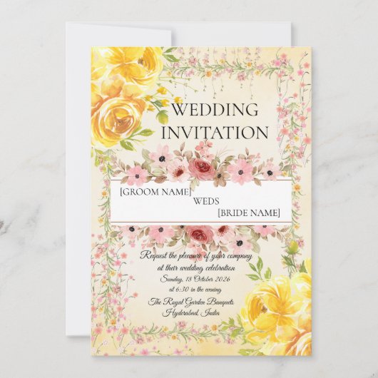 Romantic Pastel Indian Wedding Invite Kaart (Voorkant)