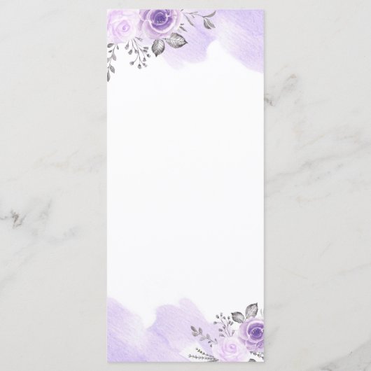 Romantic Pastel Paars Floral Chic Wedding Menu (Achterkant)