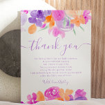 Romantic pastel paars oranje baby shower bedankkaart<br><div class="desc">Romantische pastel oranje,  paars en lavender floral dank u baby shower met  oranje paars,  lavender handbeschilderde bloemen groene bladeren en nog veel meer,  met een geborsteld script typografie</div>