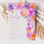 Romantic pastel paars oranje baby shower kaart<br><div class="desc">Baby in Bloom! Romantisch pastel oranje,  paars en lavender baby shower met  oranje paars,  lavender hand geschilderd bloemen groene bladeren en meer,  met geborsteld schrift typografie</div>