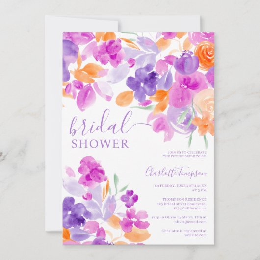 Romantic pastel paars oranje vrijgezellenfeest kaart (Voorkant)