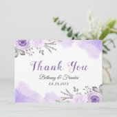 Romantic Pastel Paarse Floral Waterverf Bedankkaart (Staand voorkant)
