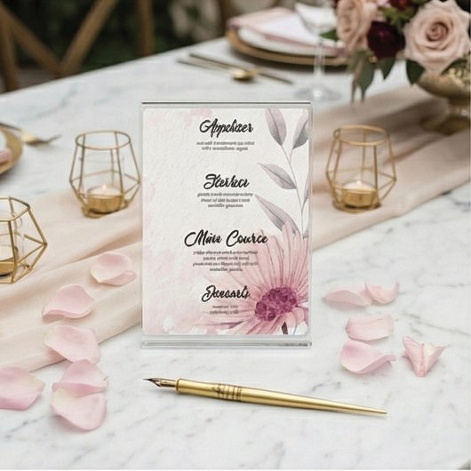 Romantic Pastel Purple Daisy Wedding Menu