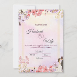 Romantic Pastel Watercolor Floral Save The Date Kaart