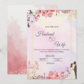 Romantic Pastel Watercolor Floral Save The Date Kaart (Voorkant / Achterkant)