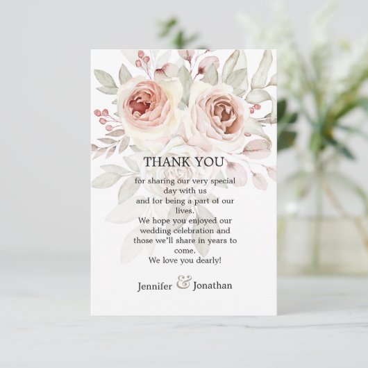 Romantic Pastel Waterverf Roos Weddenschap Bedankt (Staand voorkant)