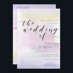 ©Romantic Pastel Waterverf Typografie Weddenschap Kaart<br><div class="desc">Artistieke Pastel Waterverf Typography Wedding Invitation,  in romantische tinten van kleuren van lavender paars,  wazig roze en bleek geel,  zodat je je kunt aanpassen aan je evenementspecificaties.</div>