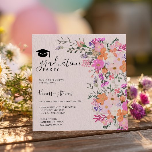 Romantic pastel wildflowers spring graduation kaart