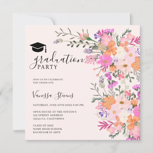 Romantic pastel wildflowers spring graduation kaart (Voorkant)