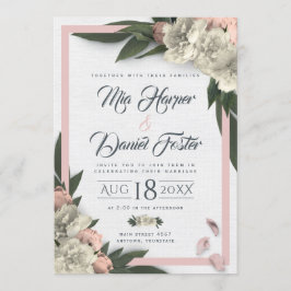 Romantic Peach en White Floral Peonies Kaart