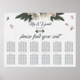 Romantic Peach en White Floral Peonies Poster