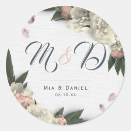 Romantic Peach en White Floral Peonies Ronde Sticker