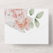 Romantic Peach en White Waterverf Flowers All In One Uitnodiging (Achterkant)