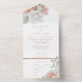 Romantic Peach en White Waterverf Flowers All In One Uitnodiging