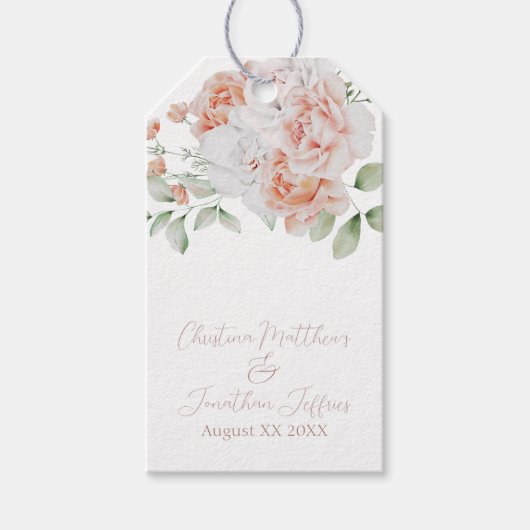 Romantic Peach en White Waterverf Flowers Cadeaulabel (Voorkant)
