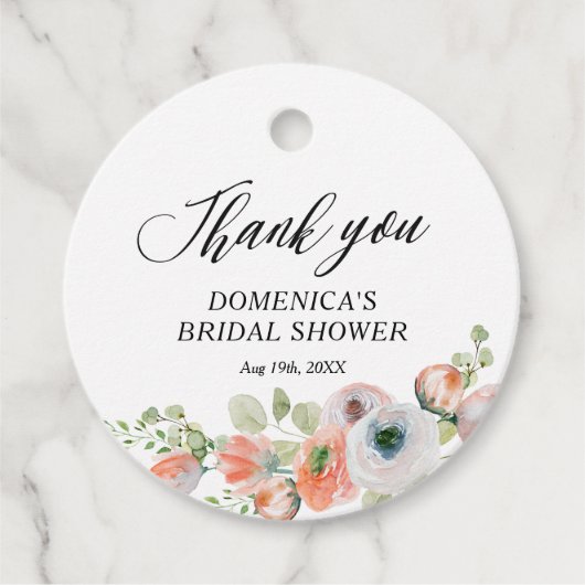 Romantic Peach Floral Bridal Shower Bedankjes Labels (Voorkant)