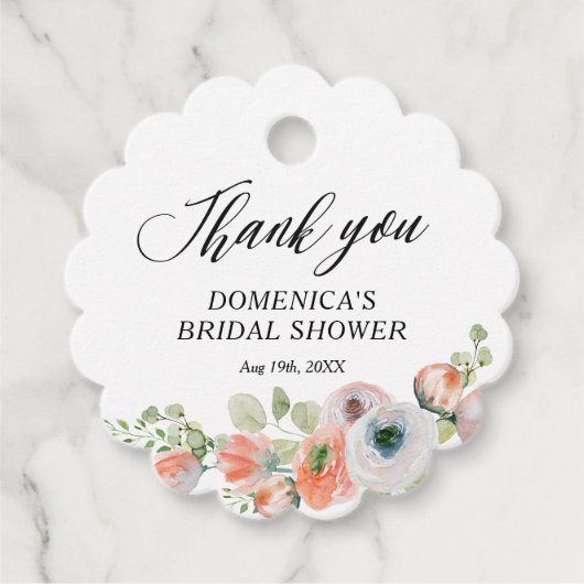 Romantic Peach Floral Bridal Shower Bedankjes Labels (Voorkant)