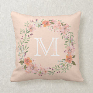Romantic Peach Floral Monogram Kussen